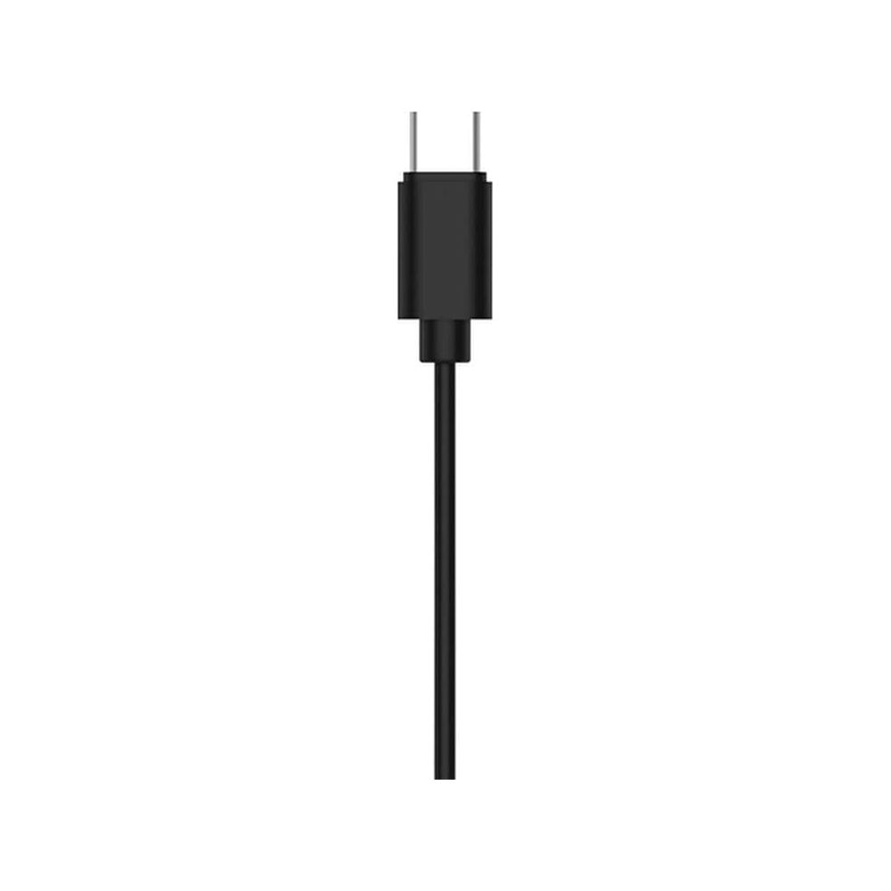 Ein schwarzes USB-C-Kabel mit Stecker auf weißem Hintergrund.
