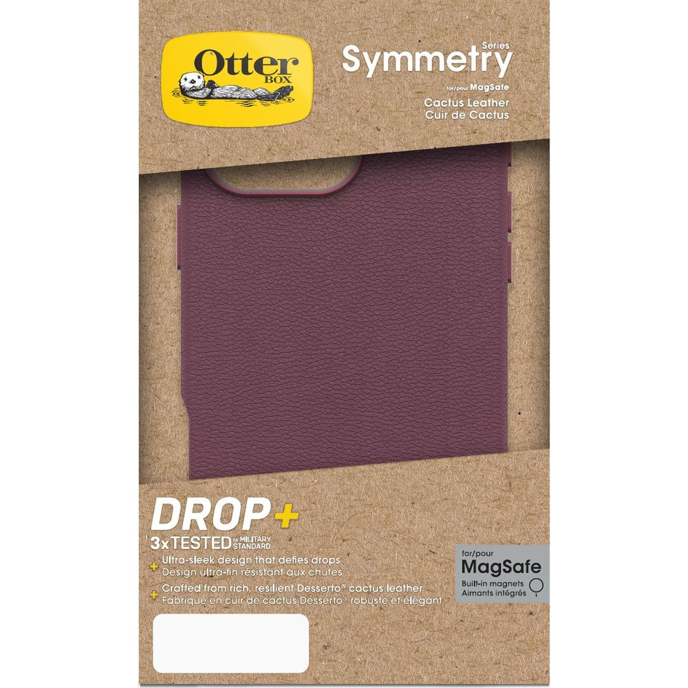 Coque OtterBox Symmetry violette pour MagSafe en cuir de cactus.