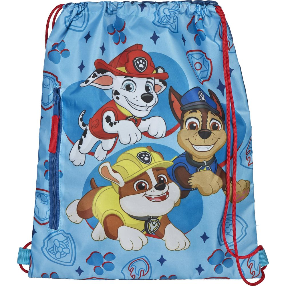 Blauer Rucksack mit Paw Patrol Hunden: Marshall, Chase und Rubble.