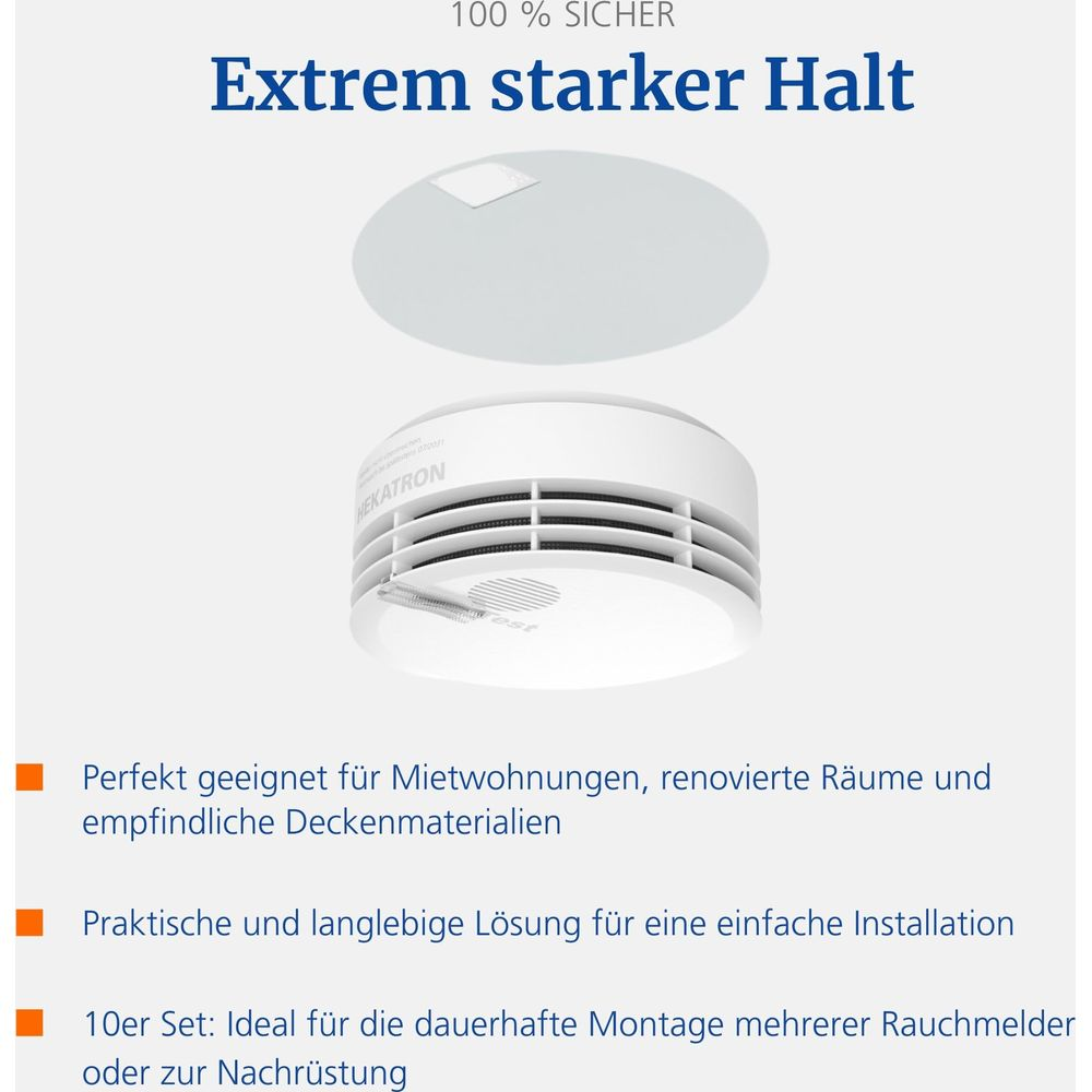 Zwei weiße Rauchmelder, einer schwebend, der andere montiert.