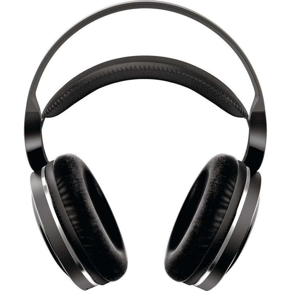 Auriculares negros de diadema con detalles plateados sobre fondo blanco.