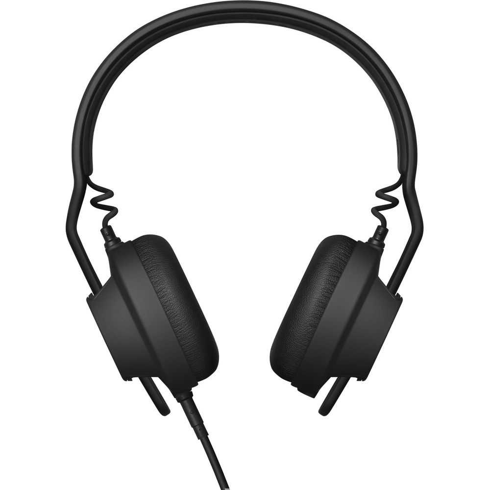 Casque noir avec coussinets et arceau, sur fond blanc.