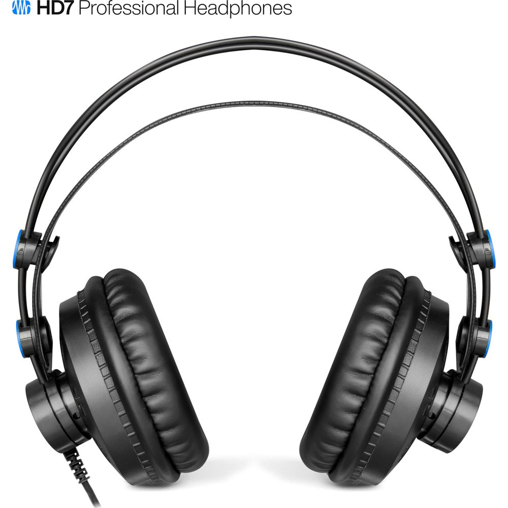 Cuffie nere over-ear con accenti blu sull'archetto.