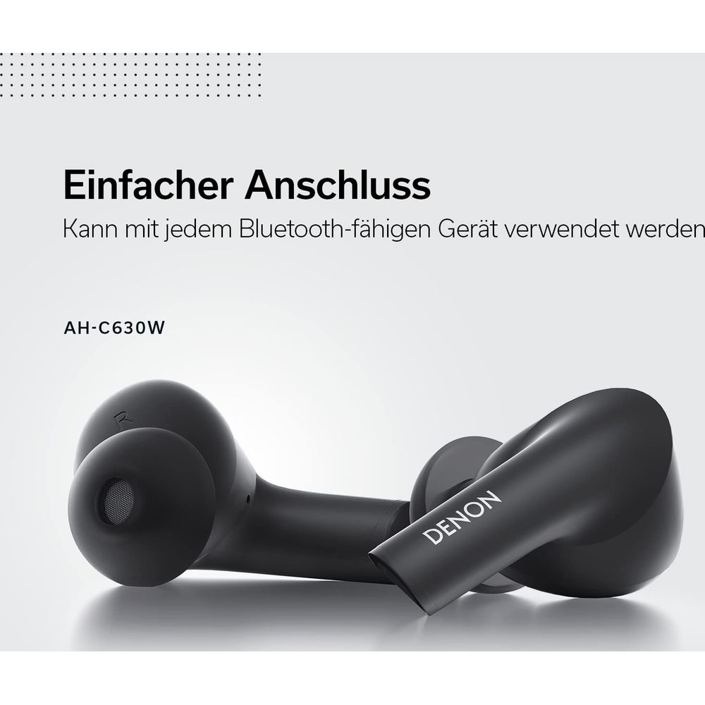Czarne słuchawki Denon AH-C630W na białym tle.
