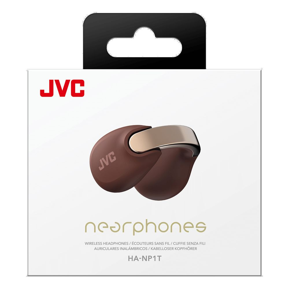 Słuchawki JVC HA-NP1T na białym pudełku z logo JVC.