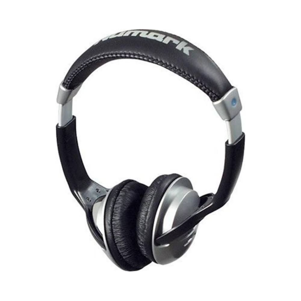 Casque noir avec accents argentés et bandeau rembourré.
