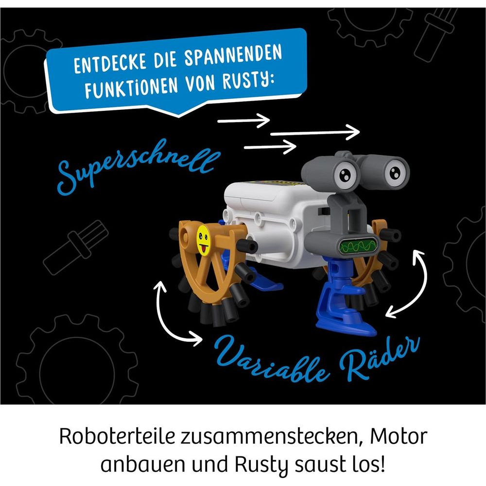 Un kit de robot avec roues et yeux, qui se déplace très vite.