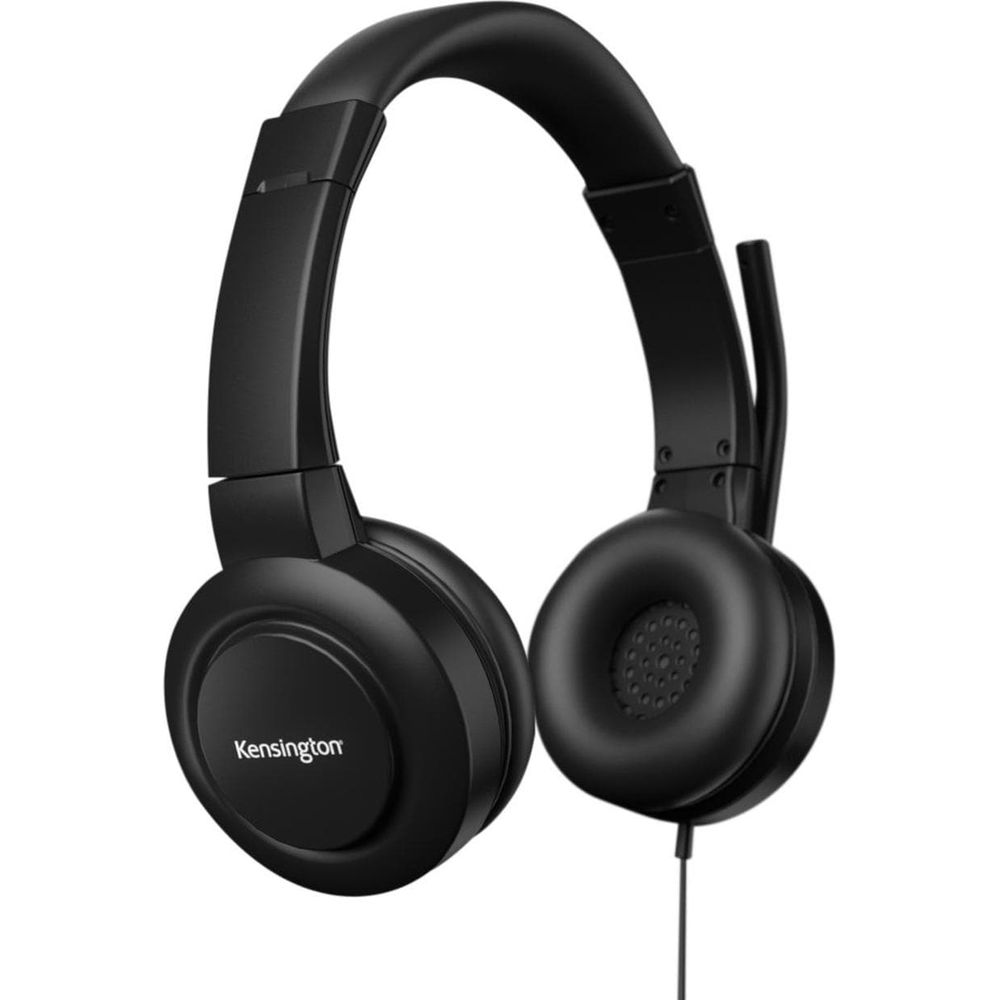 Cuffie nere con microfono e cavo, marca Kensington.