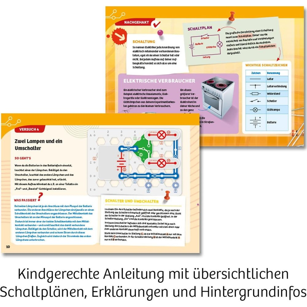 Kindgerechte Anleitung mit Schaltplänen, Erklärungen und Hintergrundinfos.