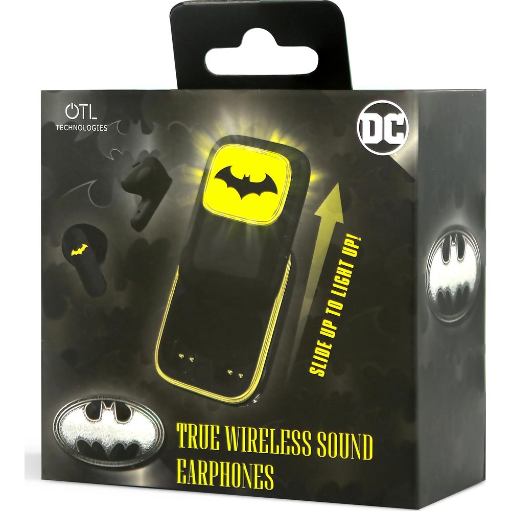 Czarne pudełko na słuchawki z logo Batmana. Świeci.