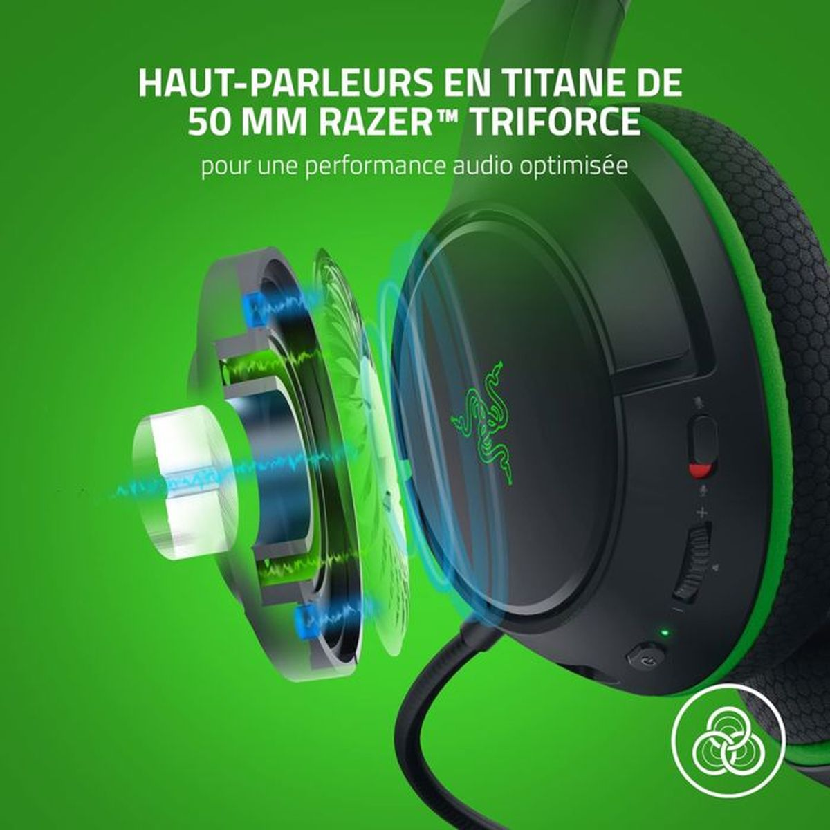 Razer Kopfhörer mit 50-mm-Titan-Treibern für optimierte Audioleistung.