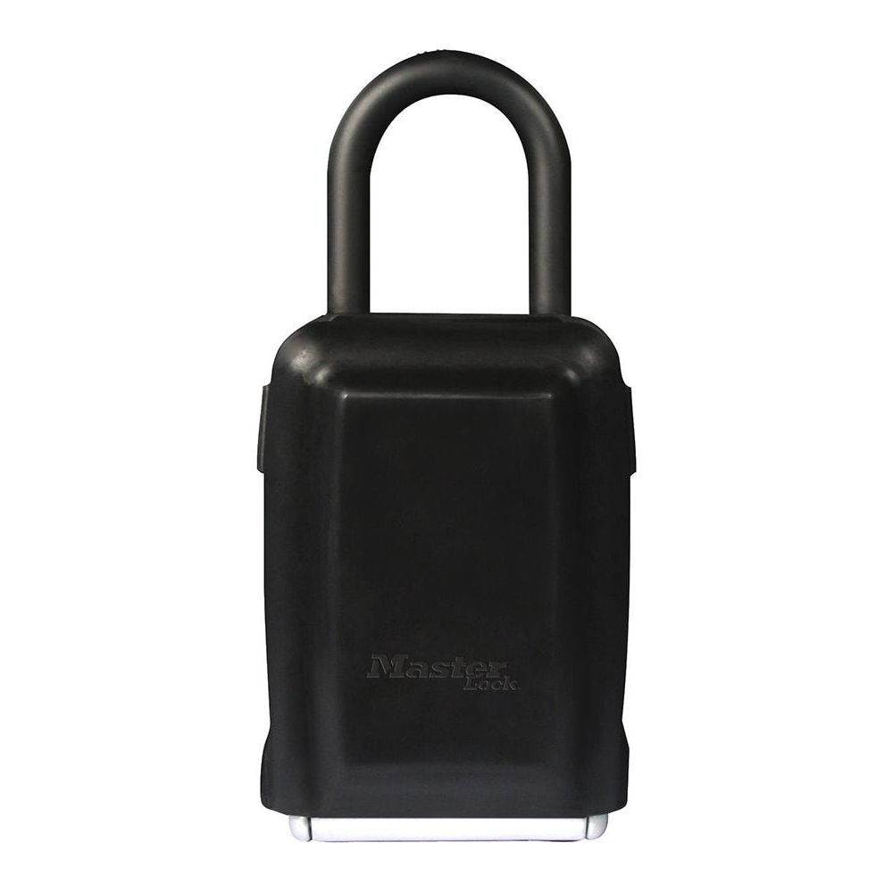 Lucchetto nero con arco argentato e logo "Master Lock".