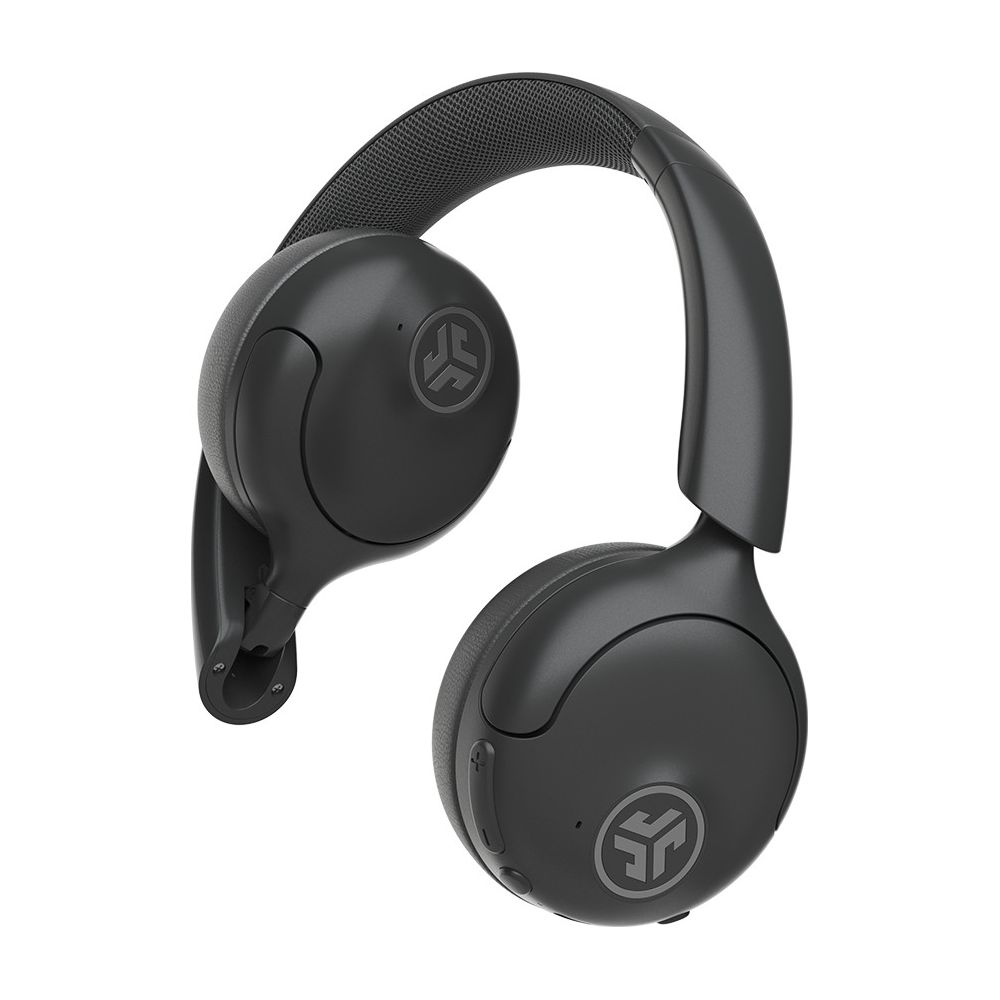Casque supra-auriculaire noir avec bandeau rembourré et logo sur les écouteurs.