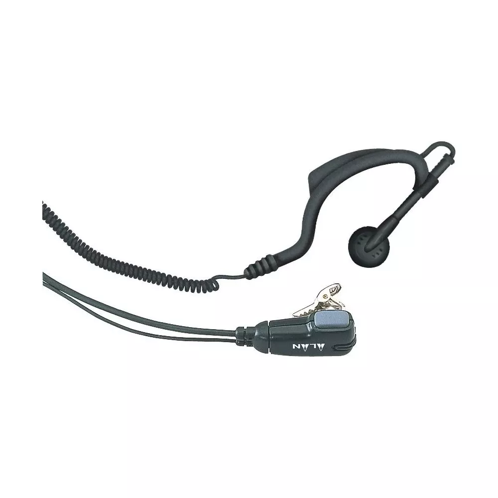 Czarny zestaw słuchawkowy ze spiralnym kablem i jedną słuchawką.