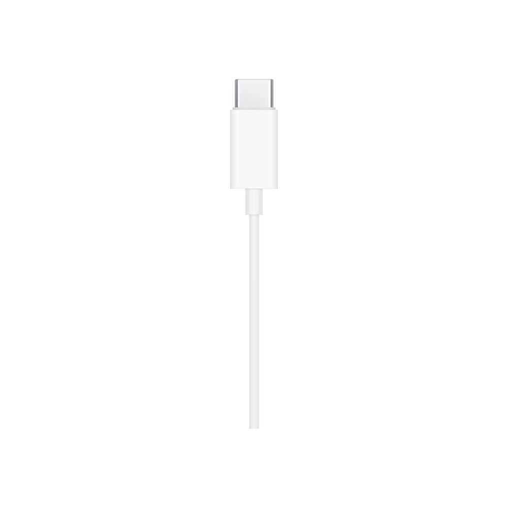 Un cavo USB-C bianco con connettore su sfondo bianco.