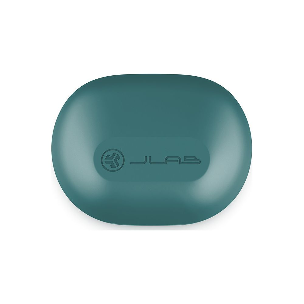 Niebiesko-zielona ładowarka z logo JLab pośrodku.