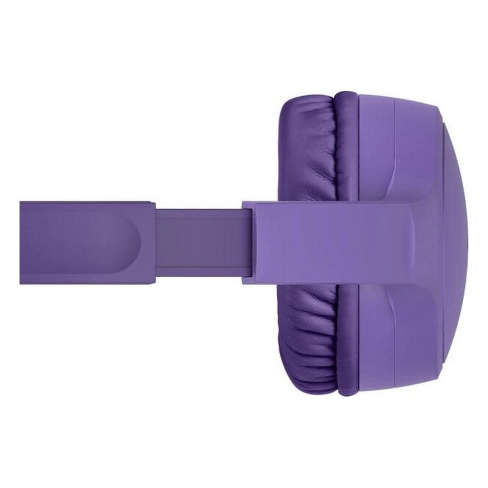 Casque violet avec arceau réglable, gros plan.