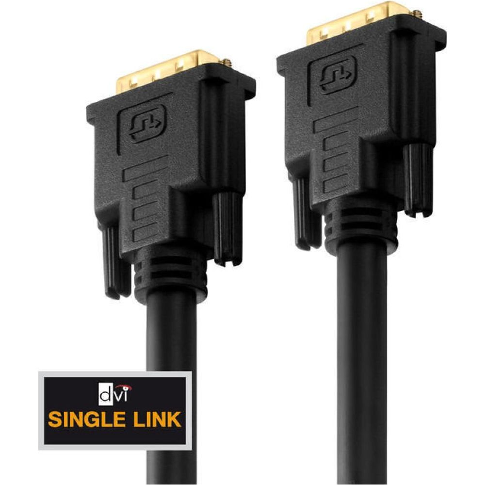 Due cavi DVI Single Link neri con connettori dorati su sfondo bianco.