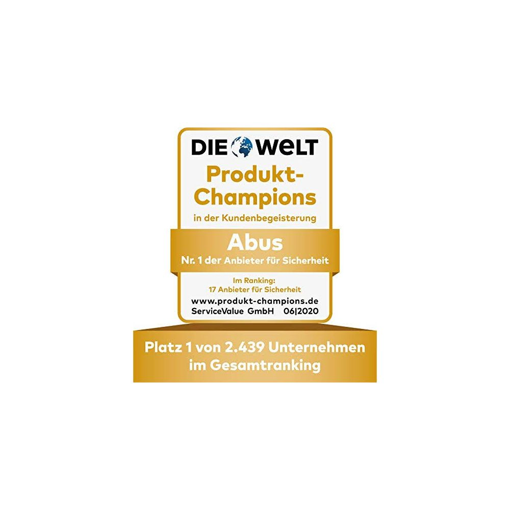 Urkunde: Abus ist Nr. 1 der Anbieter für Sicherheit im Gesamtranking 2020.