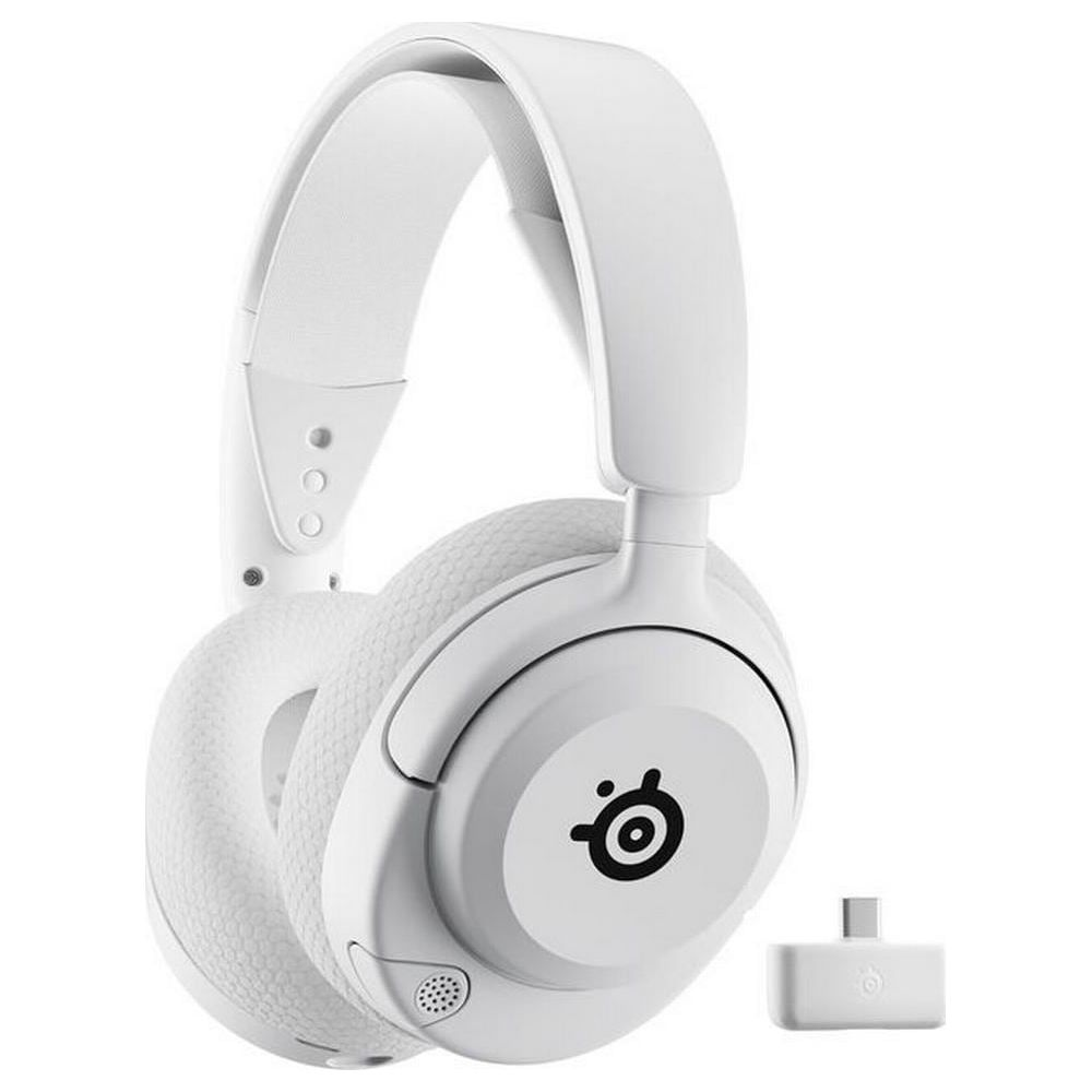 Cuffie bianche over-ear con microfono e dongle USB-C.