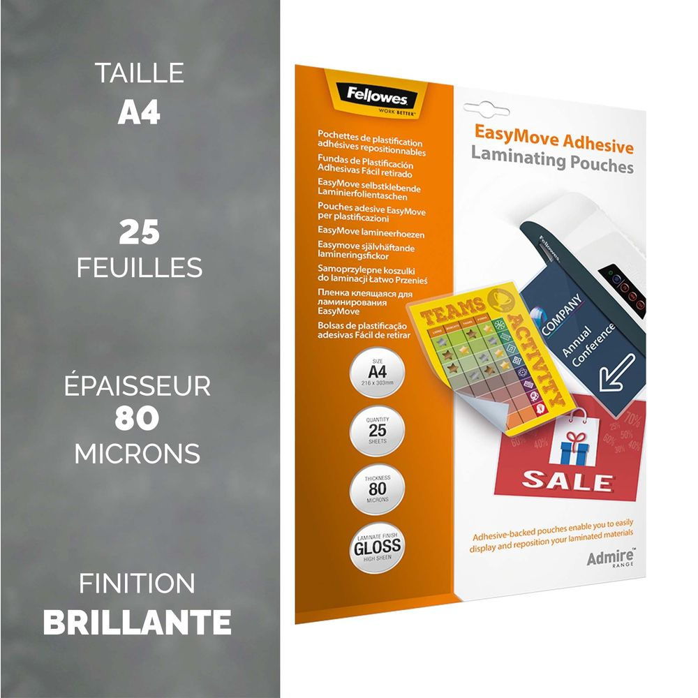 A4 Laminierfolien, 25 Stück, 80 Mikron, glänzende Oberfläche.