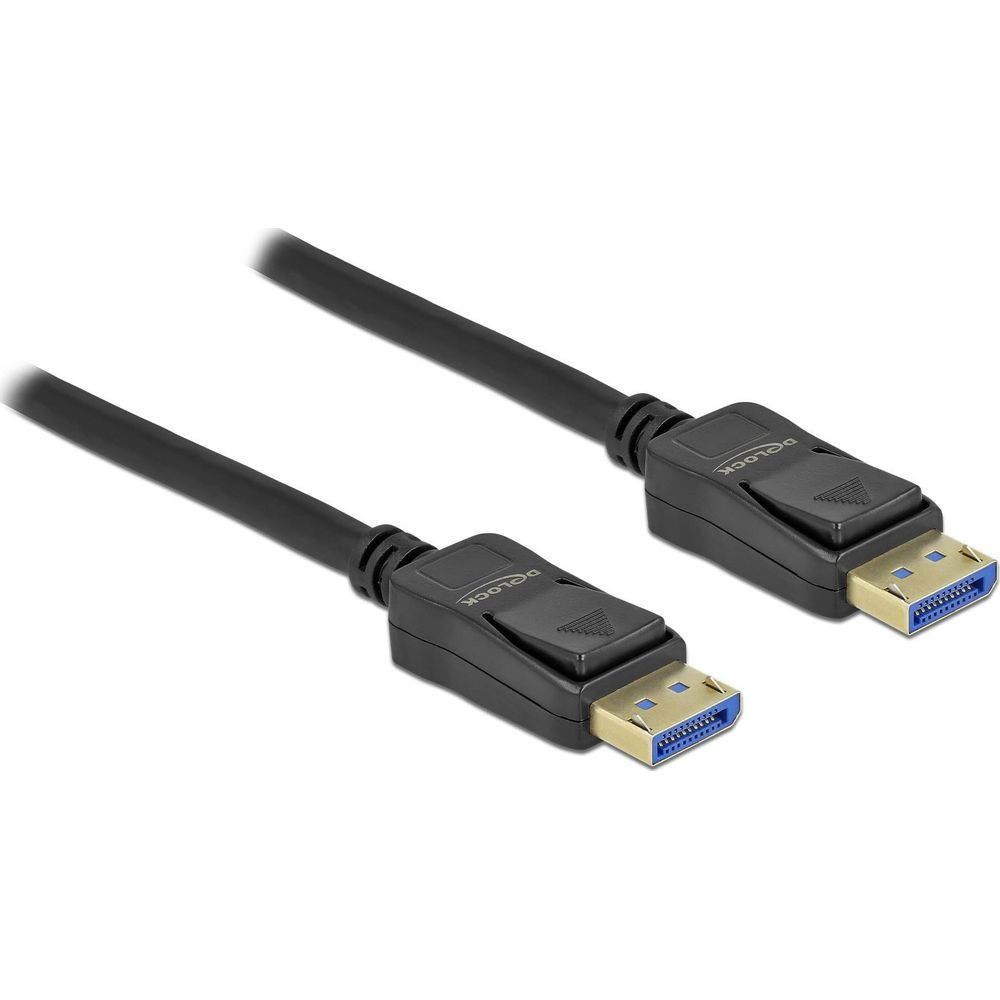 Deux câbles DisplayPort noirs avec connecteurs dorés sur fond blanc.