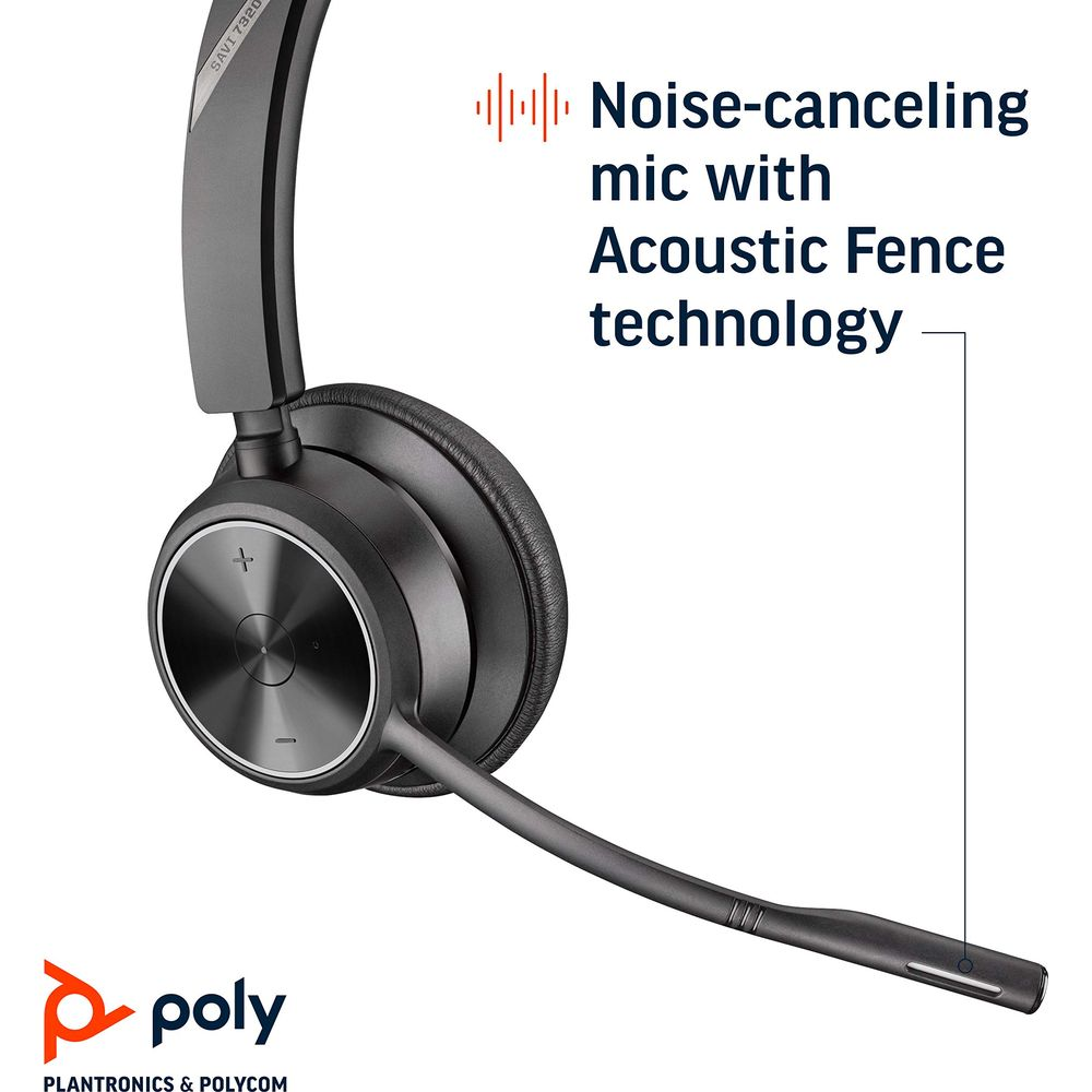 Cuffie Poly nere con microfono a cancellazione di rumore e tecnologia Acoustic Fence.