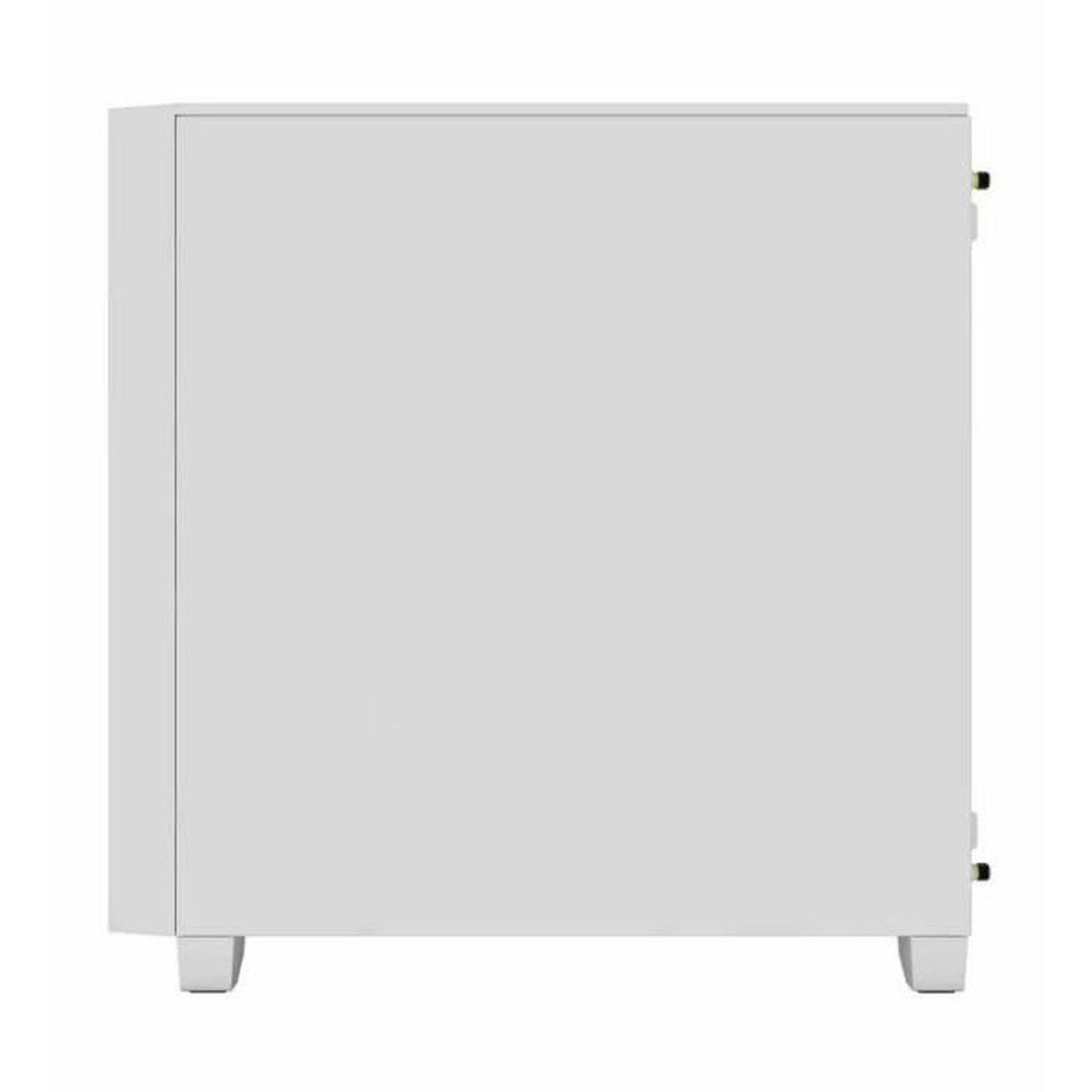 Biała szafka na czterech nogach, pokazana z boku.