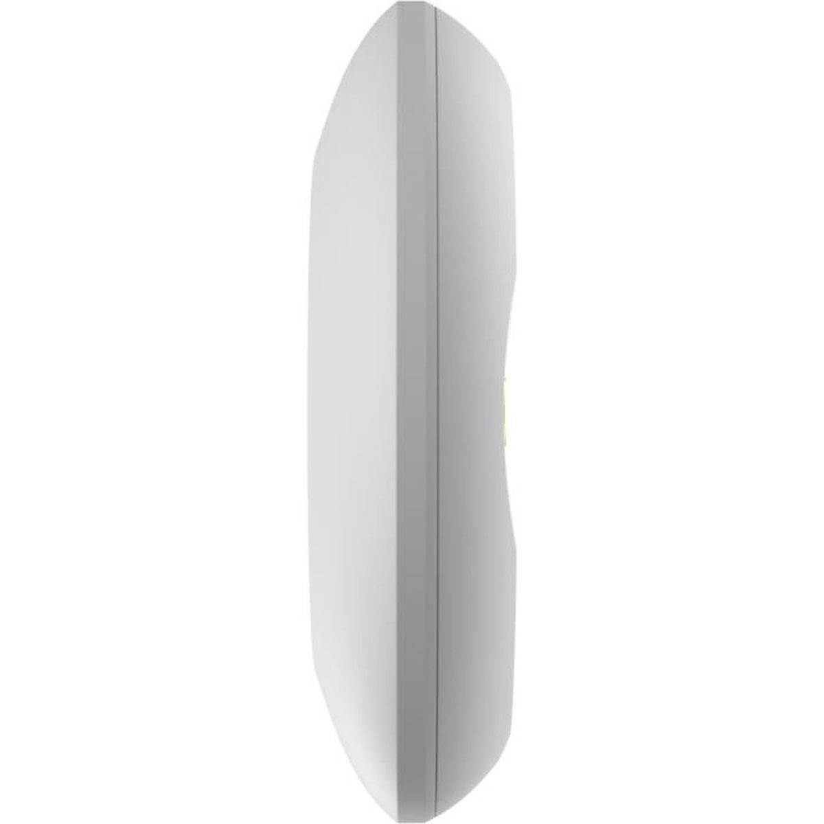 Un oggetto bianco, ellittico con una leggera curva di profilo.