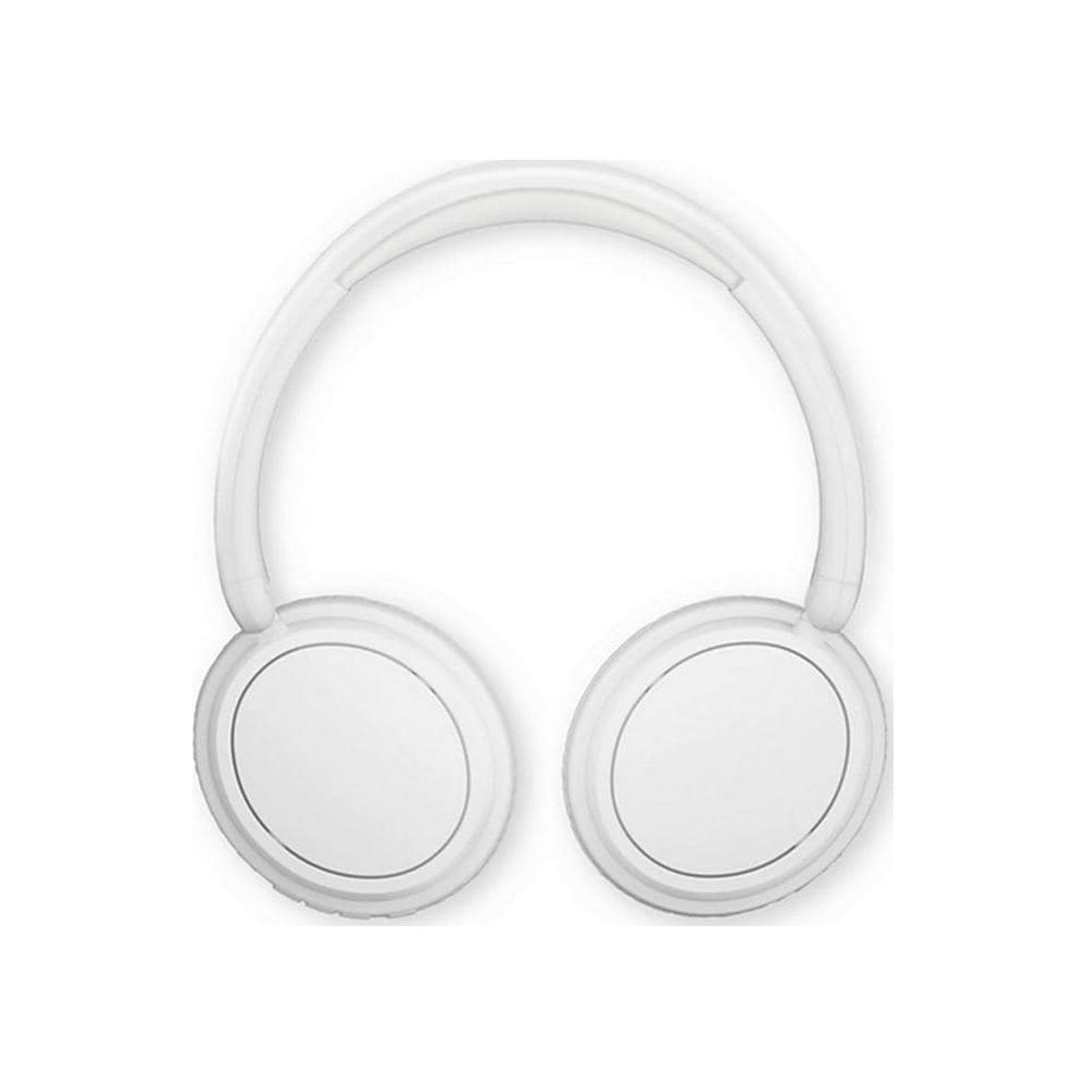 Casque blanc supra-auriculaire avec arceau rembourré et oreillettes rondes.