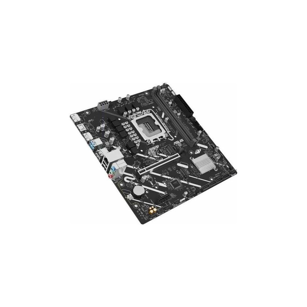 Une carte mère ASUS Prime H510M-E noire avec socket CPU, slots RAM et ports.