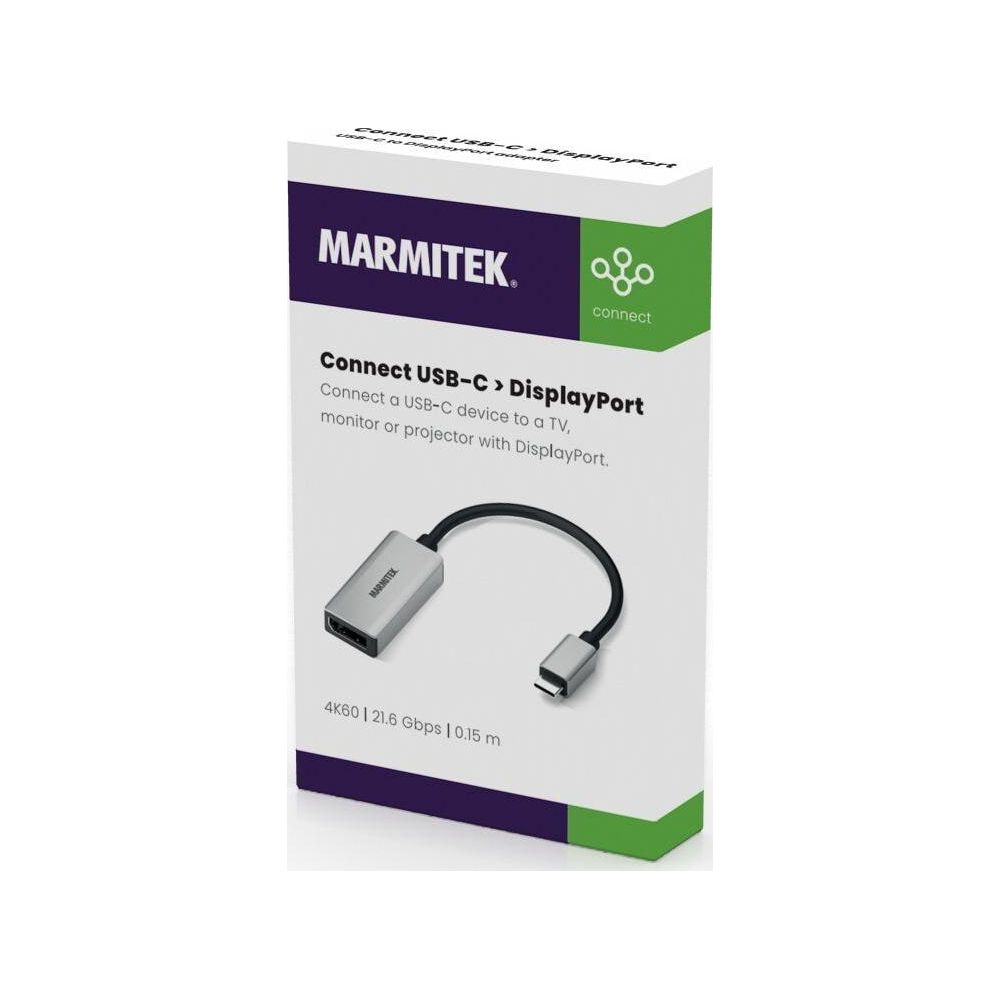 Câble adaptateur Marmitek USB-C vers DisplayPort, argent et noir, 0.15m.