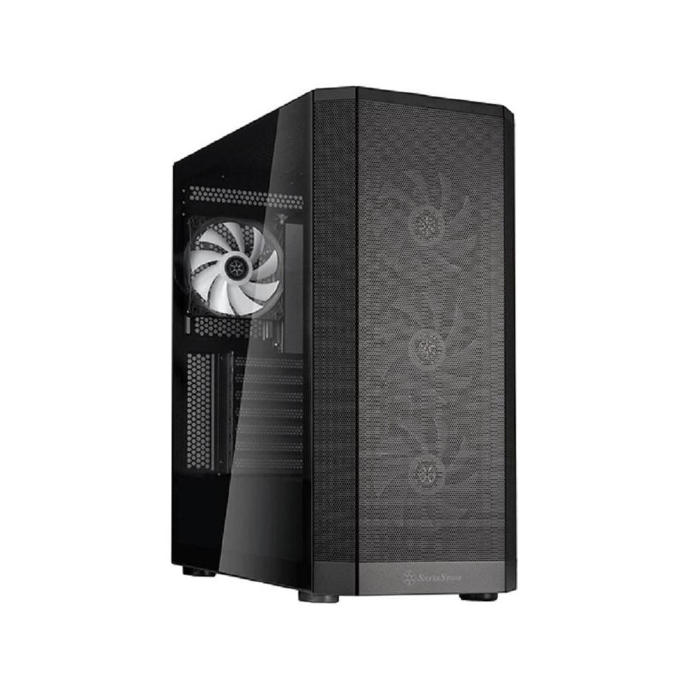 Case PC nero con finestra in vetro e ventola bianca.