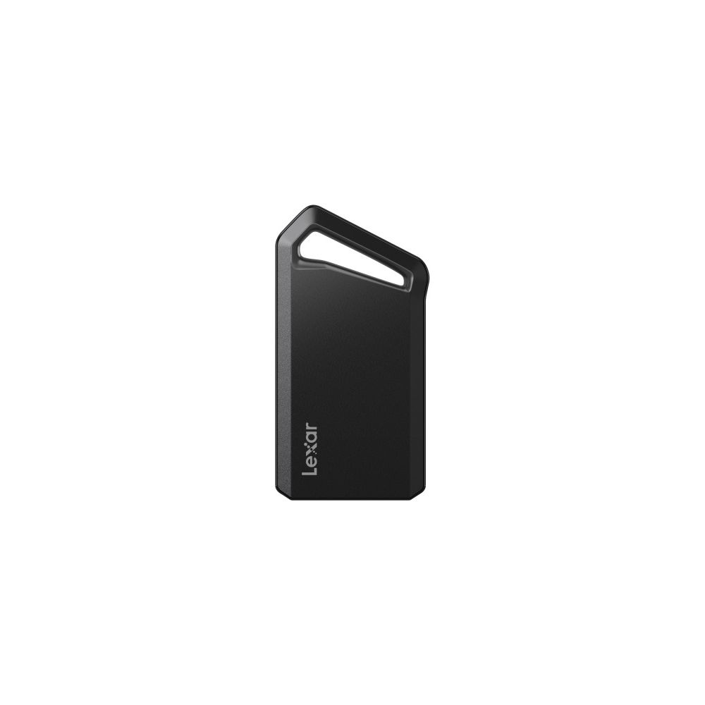 Schwarzer USB-Stick mit Schlaufe. Lexar-Logo vertikal aufgedruckt.