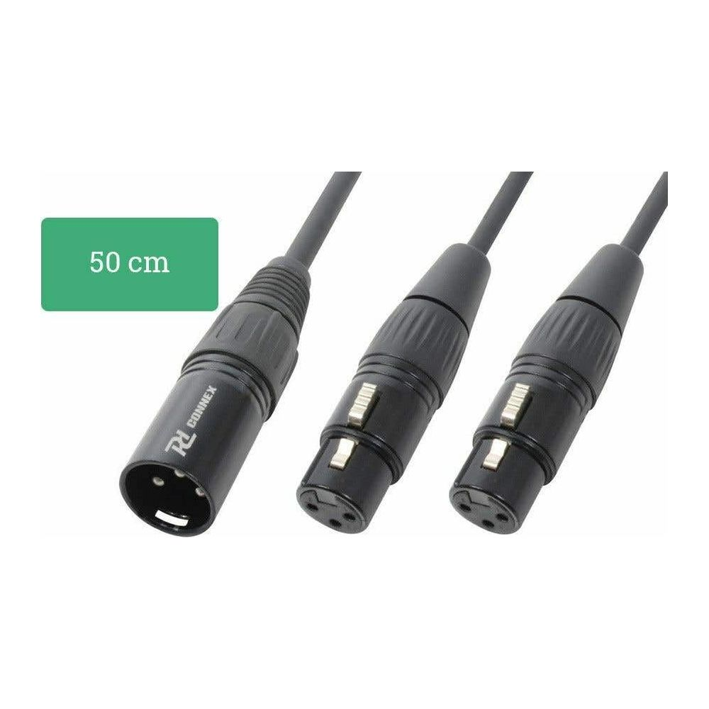 Tres conectores de cable XLR negros con etiqueta de 50 cm.