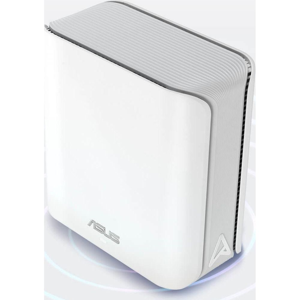 Biały router Asus z prążkowanym blatem i subtelnym logo.