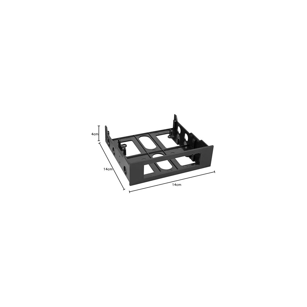 Un alloggiamento per disco rigido nero da 3,5 pollici, dimensioni 14x14x4cm.
