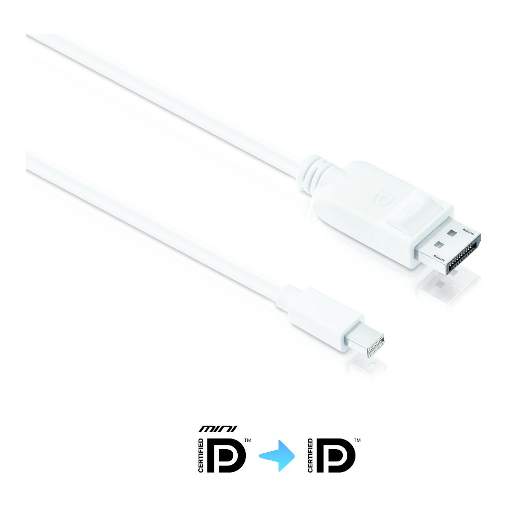 Zwei weiße Kabel mit Mini-DisplayPort- und DisplayPort-Anschlüssen.