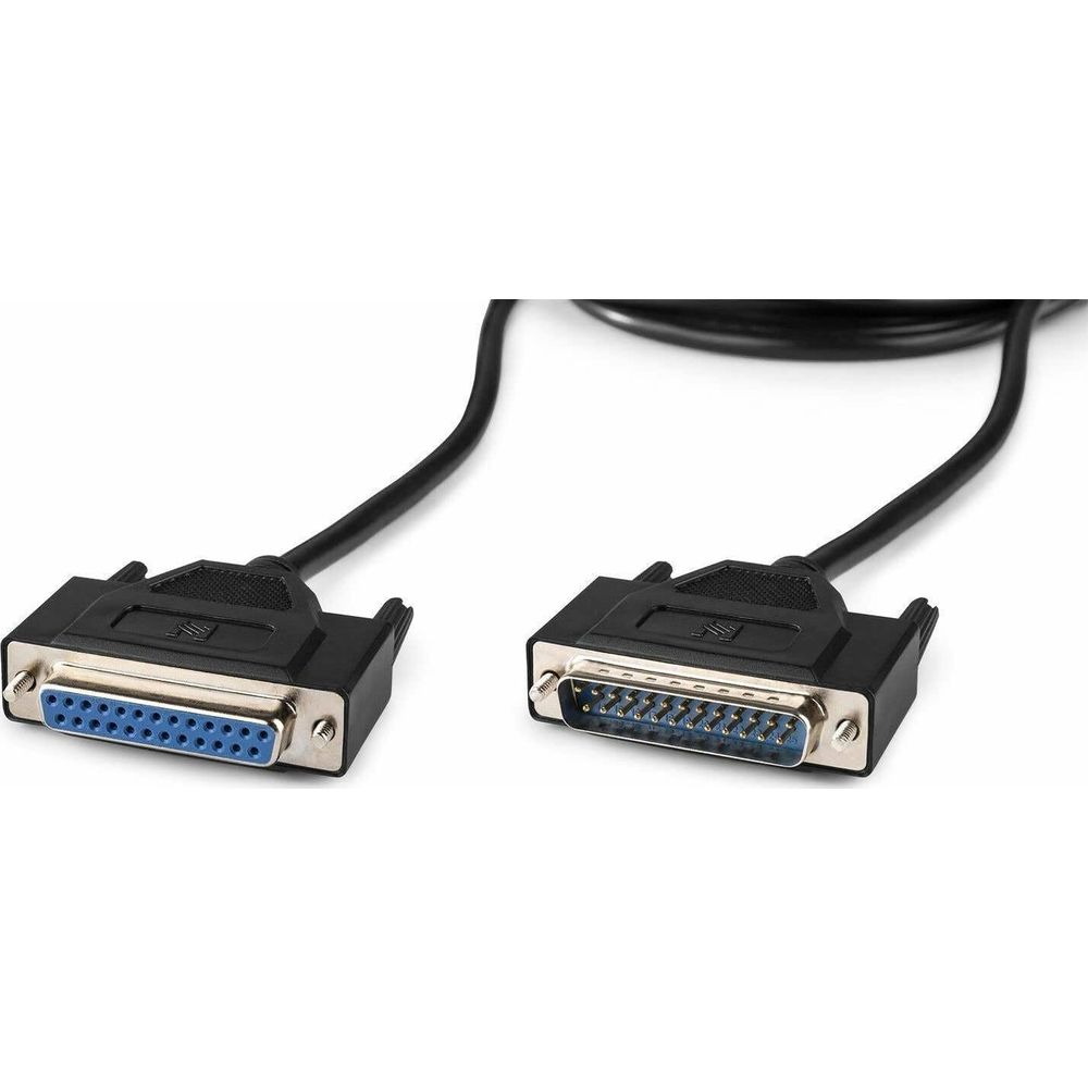 Dos cables de puerto de impresora paralelo con enchufes azules y carcasas negras.