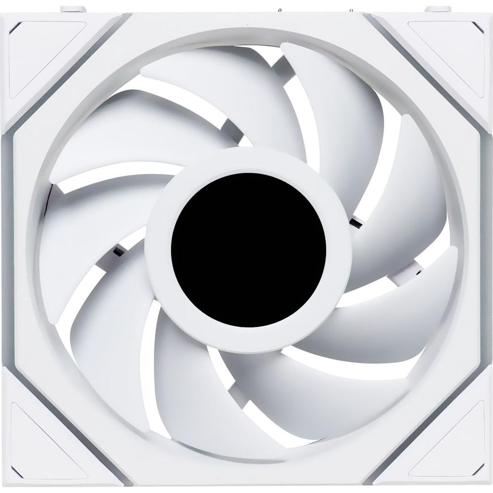 A white fan with nine blades and a black center circle.