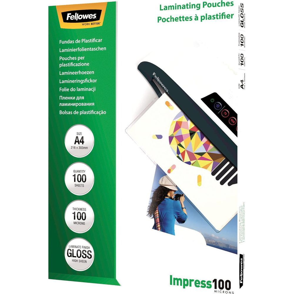 Fellowes Laminierfolien: A4, 100 Stück, 100 Mikron, Glanz. Detailierte Produktinformationen.