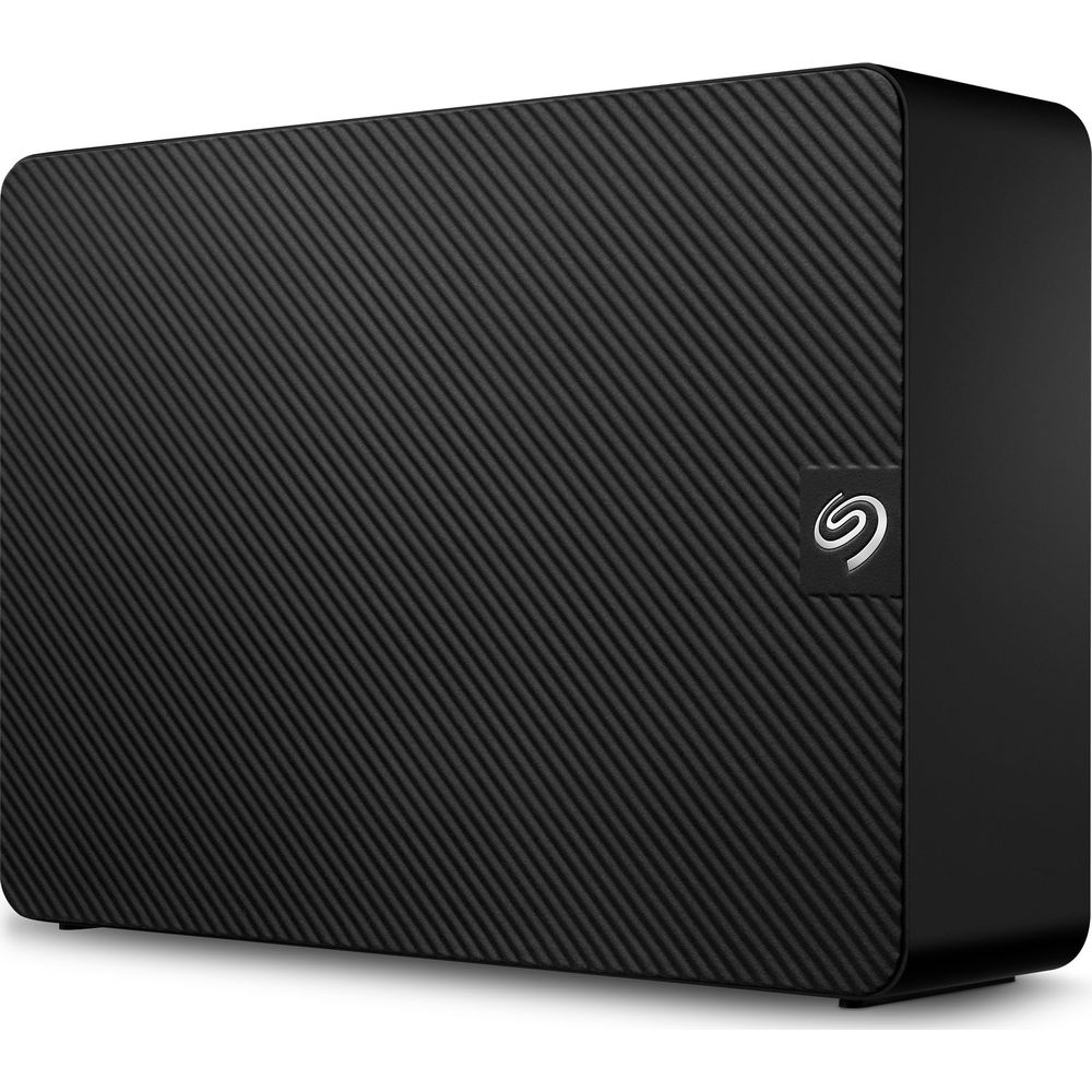 Czarny zewnętrzny dysk twardy z teksturowaną powierzchnią i logo Seagate.