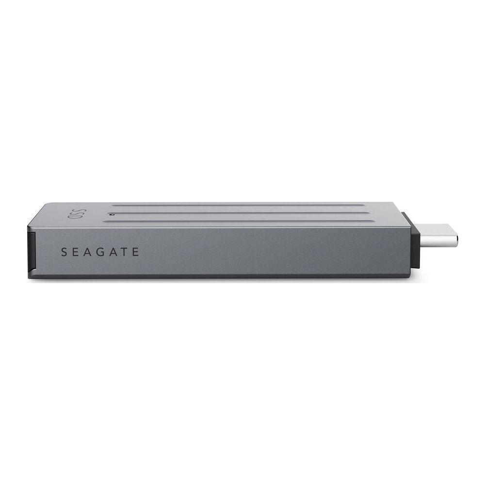 Szary dysk SSD Seagate ze złączem USB-C, na białym tle.