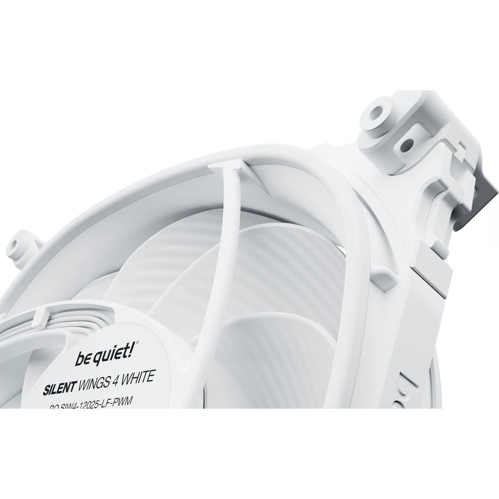 Biały wentylator komputerowy "be quiet!" z napisem "SILENT WINGS 4 WHITE".