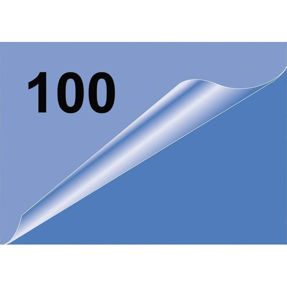 Blaues Blatt mit der Zahl 100 und einer hochgeklappten Ecke.