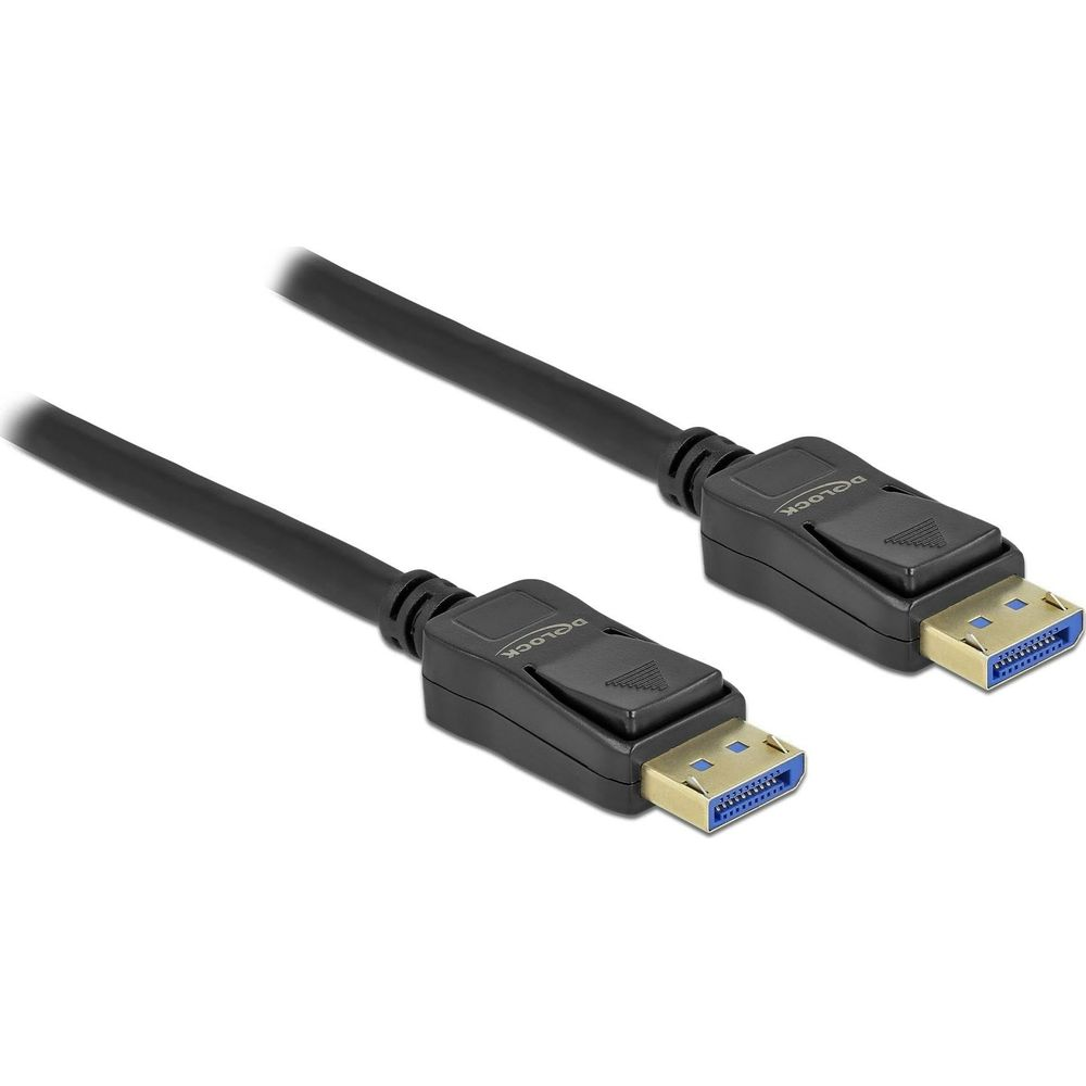 Deux câbles DisplayPort noirs avec connecteurs dorés sur fond blanc.