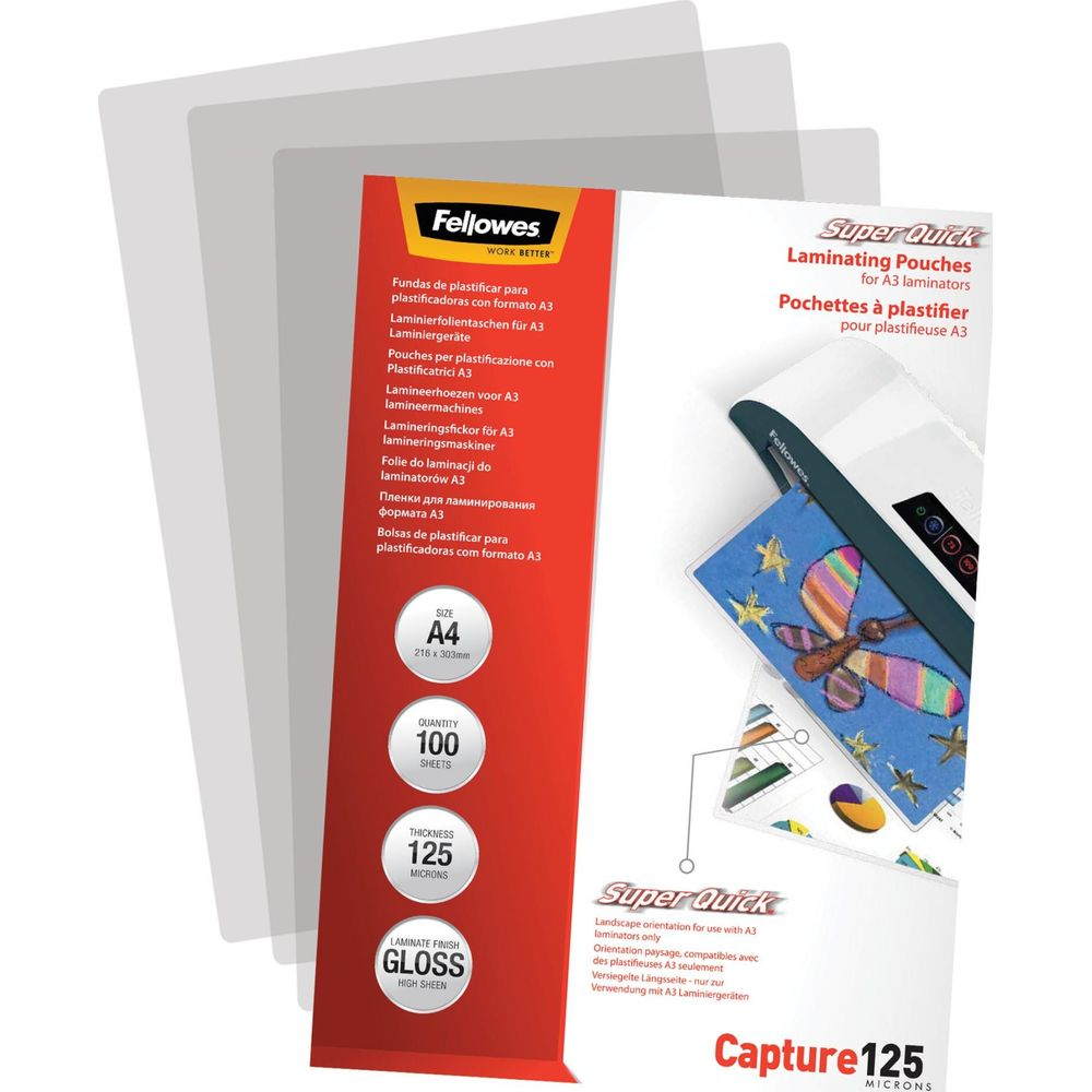 Fellowes A4 100er Pack 125 Mikron Glanz Laminierfolien. Mit Schmetterlingsmotiv.