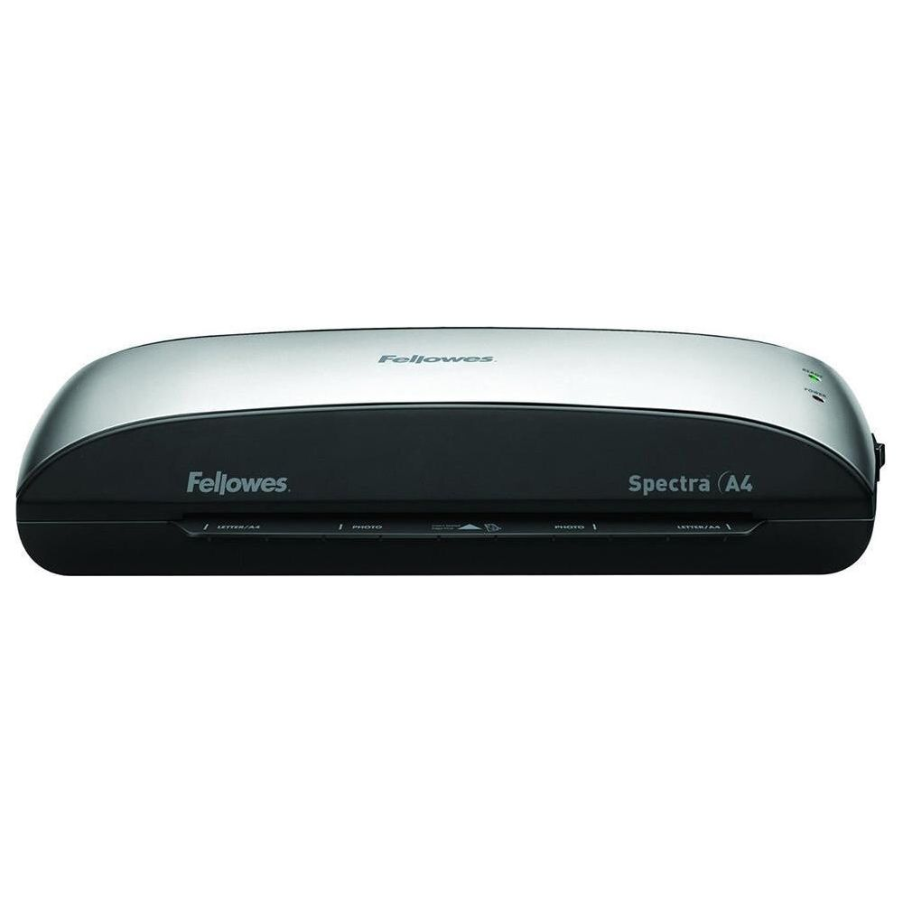 Laminator Fellowes Spectra A4, czarny i srebrny, ze wskaźnikami świetlnymi.