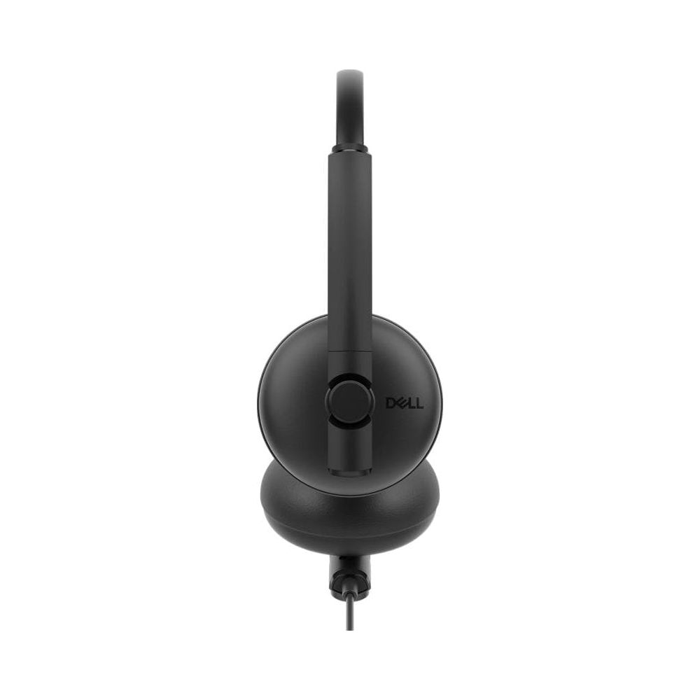 Zwarte Dell headset met microfoon, geïsoleerd op witte achtergrond.