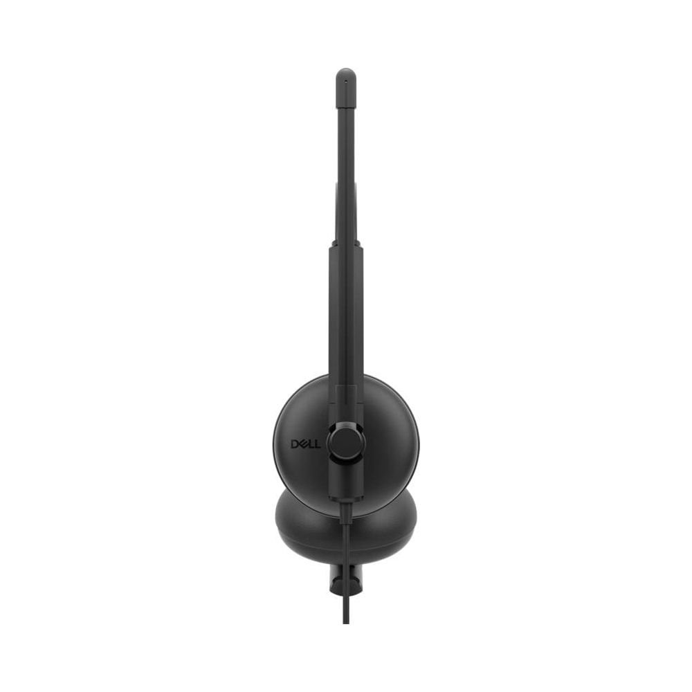 Zwarte Dell headset met microfoon, op witte achtergrond.